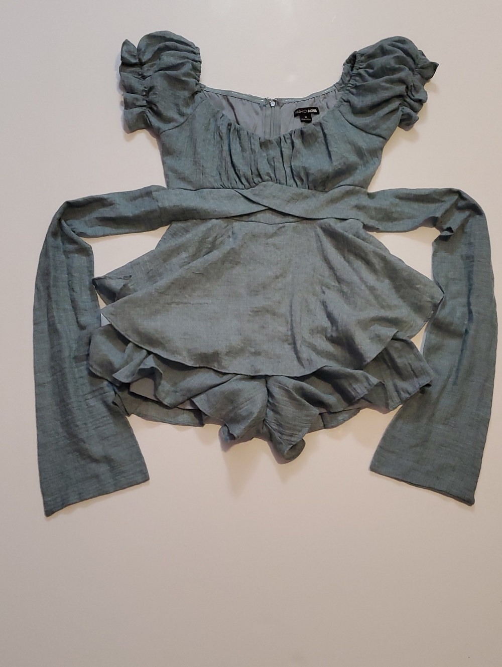 Fashion Nova Sage Green Ruffle Wrap Mini Dress shorts